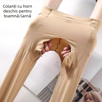 Colanți deschiși la crotch pentru femei, nylon, căptuți cu fleece, groși, cu picior întreg, anti-încurcare, toamnă-iarnă