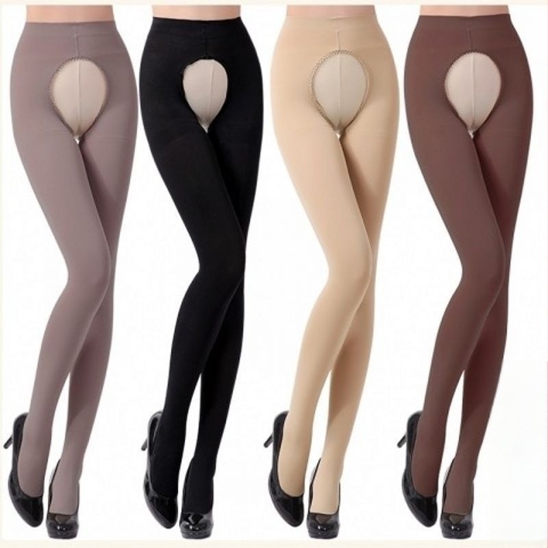 Colanți deschiși la crotch pentru femei, nylon, căptuți cu fleece, groși, cu picior întreg, anti-încurcare, toamnă-iarnă