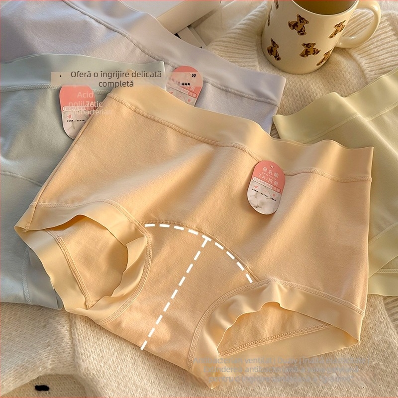 Chiloți din bumbac pentru femei, căptușeală PLA în zona inghinală, respirabili, talie medie, tricotate