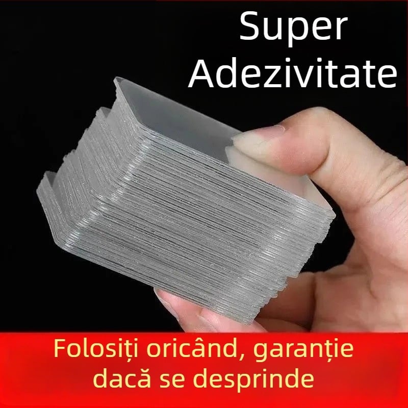 Bandă dublu-adezivă nano din acril – transparentă, fără urme, montaj prin lipire, cârlig cu ventuză, etichetă privată licențiată
