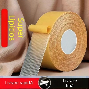 Bandă dublu-adezivă din material textil, cu aderență înaltă și strat antiderapant, pentru podele și tapet; fixare prin lipire