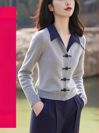 Cardigan din viscoză, mărime plus, cu guler rever, mâneci lungi, culoare solidă, tricot mediu, închidere cu nasturi pe un rând, lungime obișnuită, pentru toamnă-iarnă.