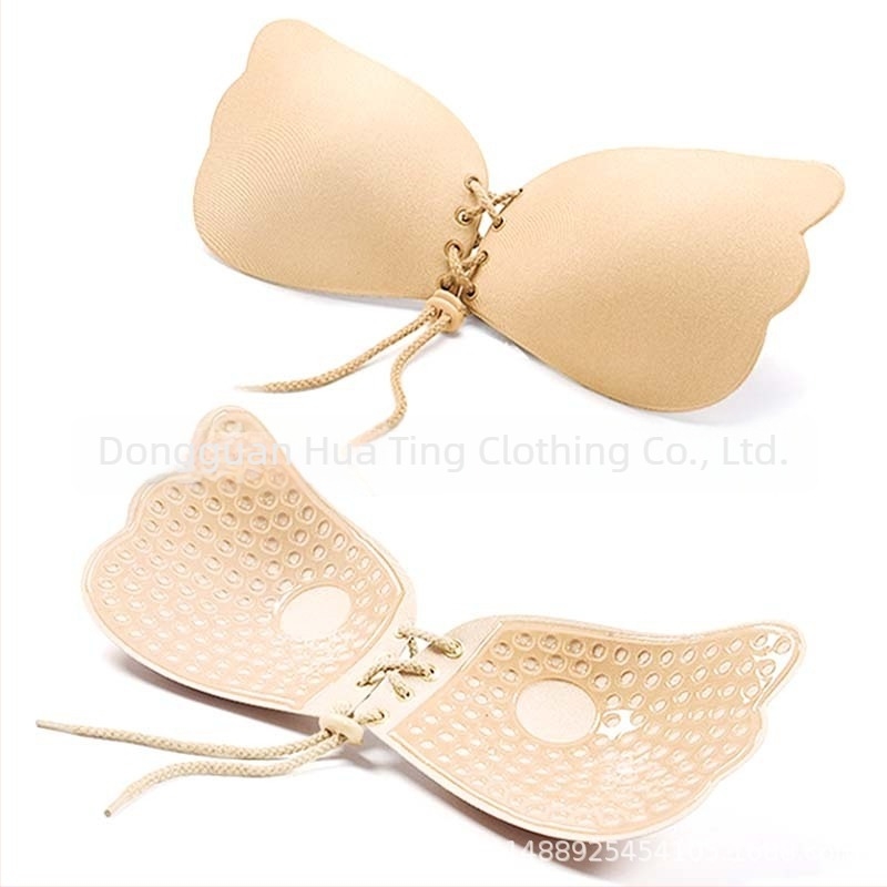 Bustier fără bretele cu plasturi invizibili pentru sâni, din bumbac, pernuțe în formă de palmă, antiaderent, stil sexy