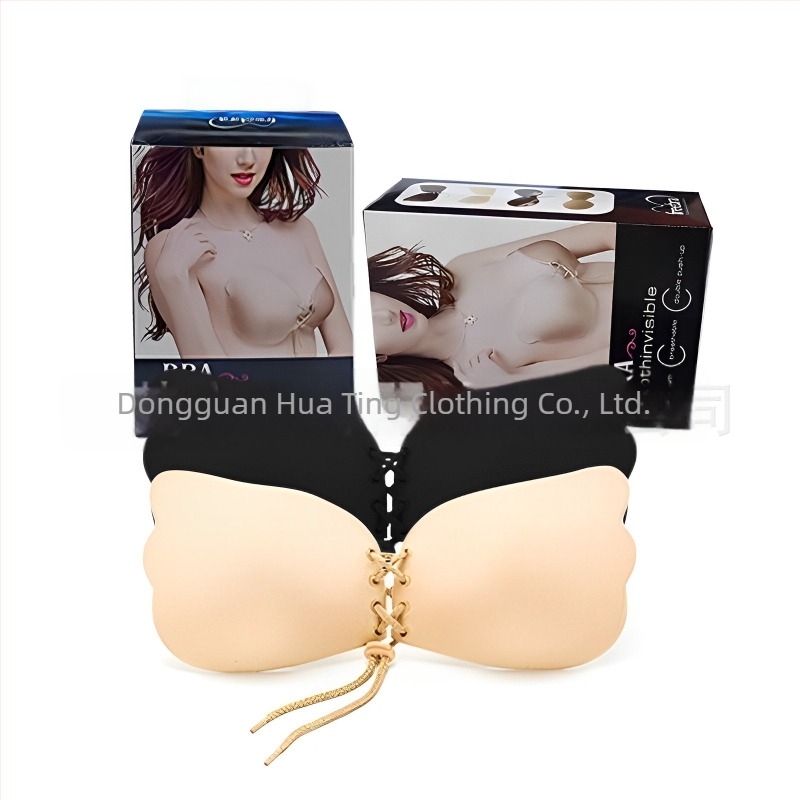 Bustier fără bretele cu plasturi invizibili pentru sâni, din bumbac, pernuțe în formă de palmă, antiaderent, stil sexy