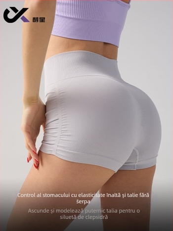 Șorturi plisate de yoga pentru femei, talie înaltă, ridicare a fesierilor, material ce evacuează umezeala, 90% nylon