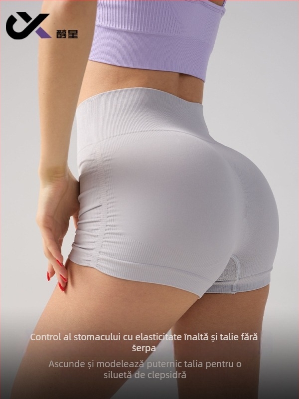 Șorturi plisate de yoga pentru femei, talie înaltă, ridicare a fesierilor, material ce evacuează umezeala, 90% nylon