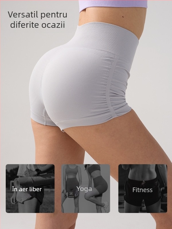 Șorturi plisate de yoga pentru femei, talie înaltă, ridicare a fesierilor, material ce evacuează umezeala, 90% nylon