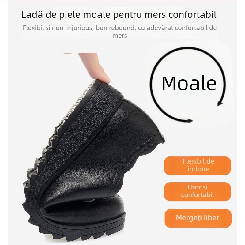 Pantofi damă casual, confortabili, cu vârf rotund, partea superioară din microfibră, branț din microfibră, talpă din cauciuc, toc mediu 3–5 cm, gleznă joasă