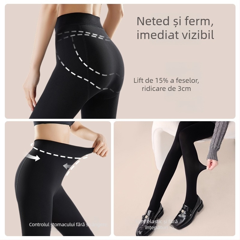 Colanți cu talie înaltă, căptuți cu fleece, groși pentru iarnă, din nylon, respirabili, calzi, lungime extinsă