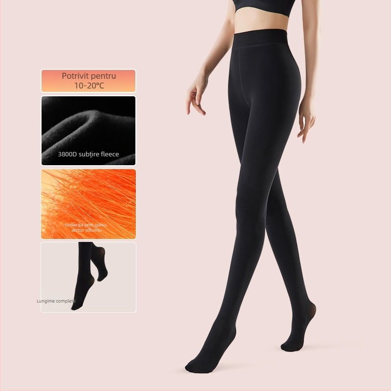 Colanți cu talie înaltă, căptuți cu fleece, groși pentru iarnă, din nylon, respirabili, calzi, lungime extinsă