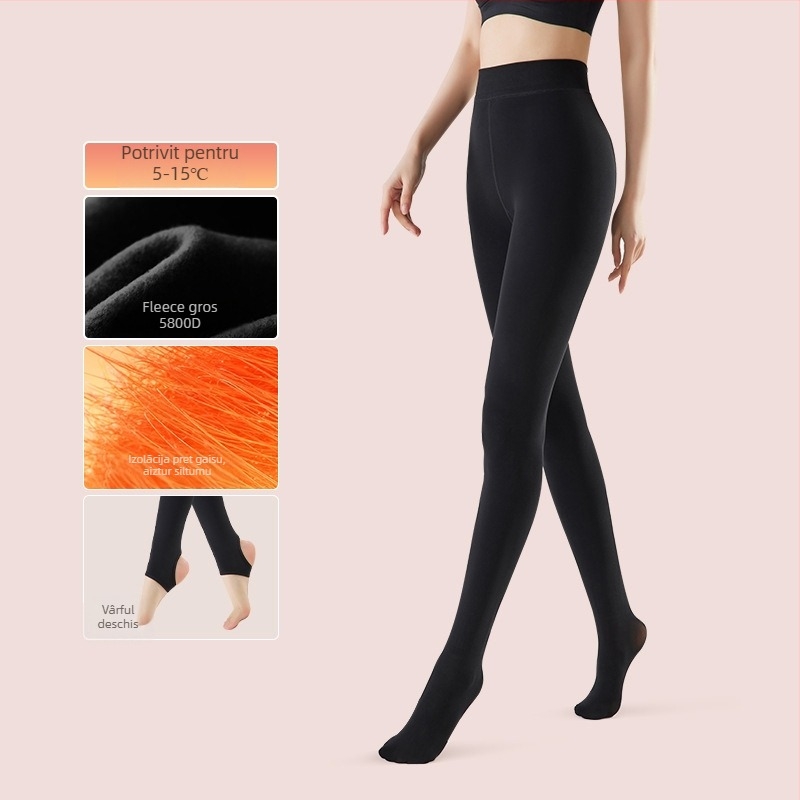 Colanți cu talie înaltă, căptuți cu fleece, groși pentru iarnă, din nylon, respirabili, calzi, lungime extinsă