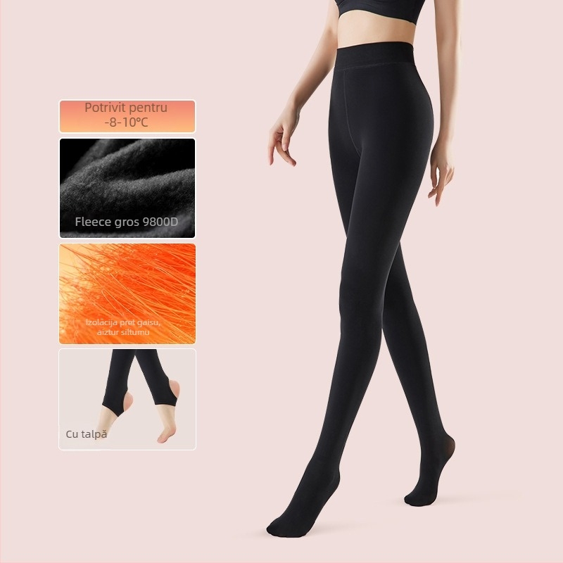 Colanți cu talie înaltă, căptuți cu fleece, groși pentru iarnă, din nylon, respirabili, calzi, lungime extinsă