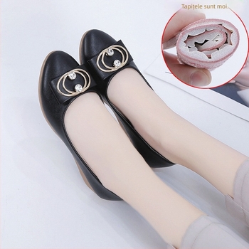 Loafers dama cu toc wedge, din PU moale, vârf rotund, deschidere joasă, talpă din cauciuc