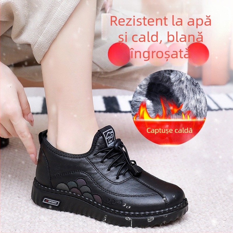 Pantofi de iarnă din material textil cu suprafață din super fibre, căptușeală din pluș artificial, talpă PU, toc mic