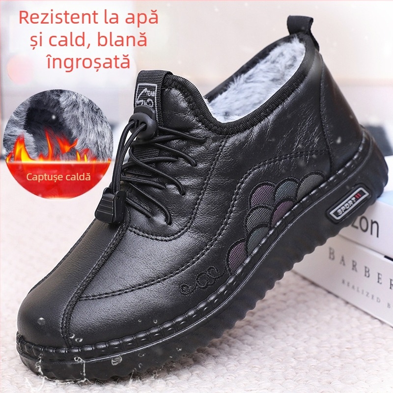 Pantofi de iarnă din material textil cu suprafață din super fibre, căptușeală din pluș artificial, talpă PU, toc mic