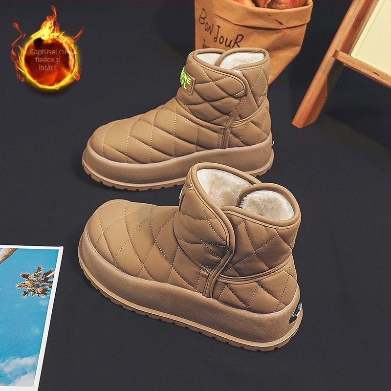 Cizme de zăpadă din piele sintetică (Impermeabile, Calde, cu guler înalt, Căptușite cu blană artificială, Talpă din cauciuc)