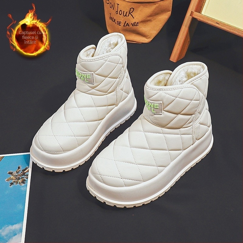 Cizme de zăpadă din piele sintetică (Impermeabile, Calde, cu guler înalt, Căptușite cu blană artificială, Talpă din cauciuc)