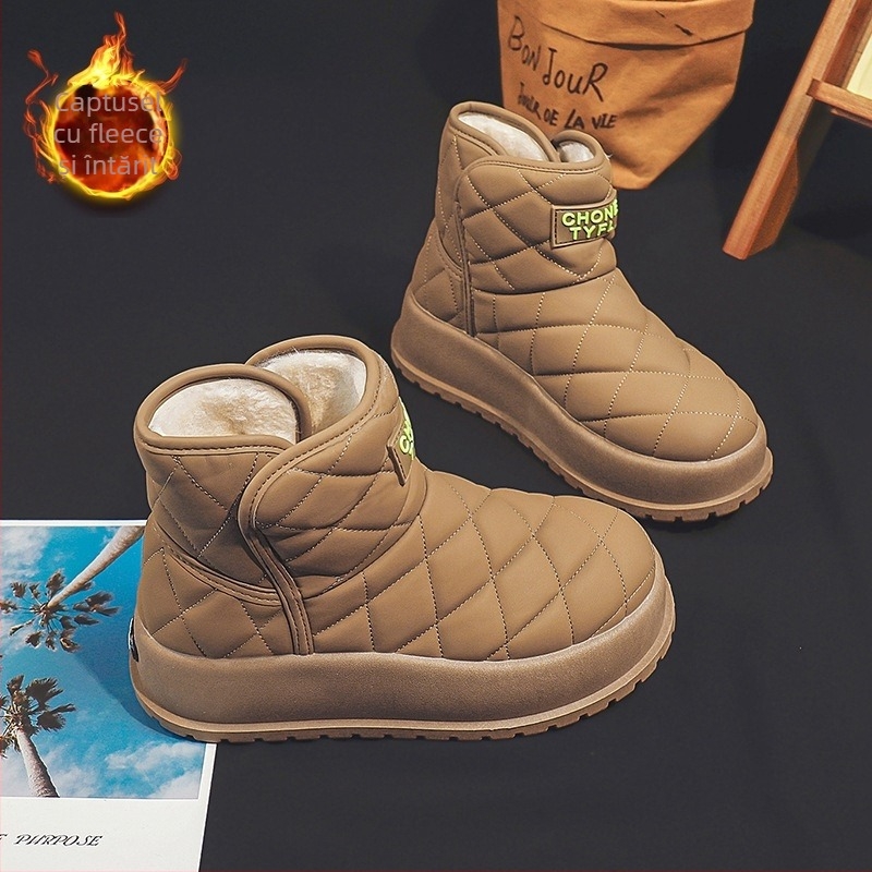 Cizme de zăpadă din piele sintetică (Impermeabile, Calde, cu guler înalt, Căptușite cu blană artificială, Talpă din cauciuc)