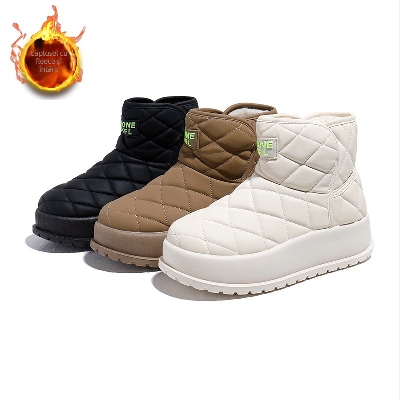 Cizme de zăpadă din piele sintetică (Impermeabile, Calde, cu guler înalt, Căptușite cu blană artificială, Talpă din cauciuc)