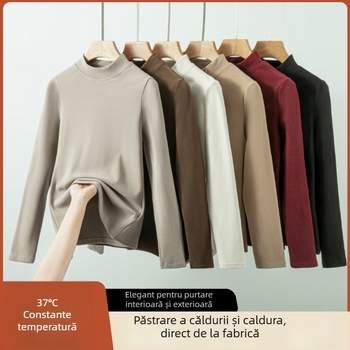 Tricou de bază pentru stratul de bază, cu guler semi-înalt, fleece catifelat pentru căldură, unisex, țesătură groasă 251–300 g/m², mâneci lungi