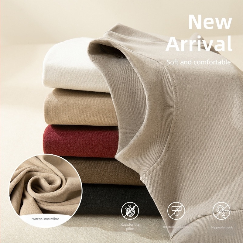 Tricou de bază pentru stratul de bază, cu guler semi-înalt, fleece catifelat pentru căldură, unisex, țesătură groasă 251–300 g/m², mâneci lungi