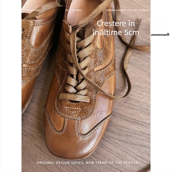 Adidași sport casual pentru femei, vârf rotund, partea superioară din fibră super, talpă din cauciuc, închidere cu șireturi, înălțimea tocului 6–8 cm