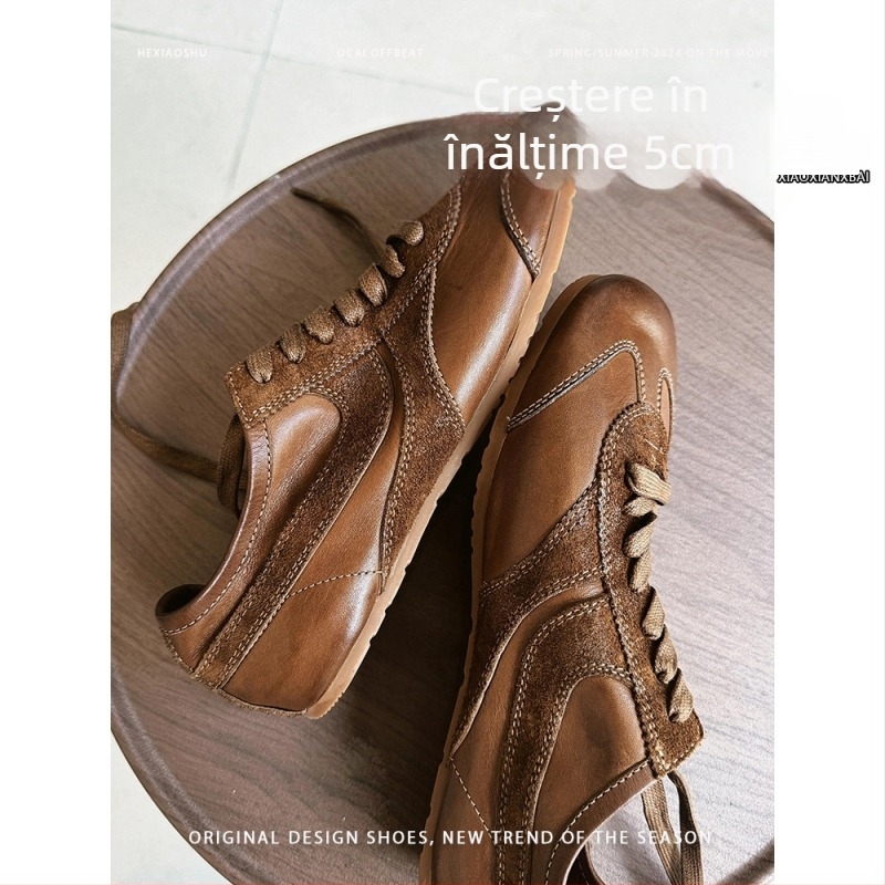 Adidași sport casual pentru femei, vârf rotund, partea superioară din fibră super, talpă din cauciuc, închidere cu șireturi, înălțimea tocului 6–8 cm