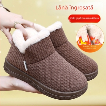 Pantofi de iarnă pentru femei, cu velur la partea superioară, căptuți cu blană artificială și talpă antiderapantă groasă