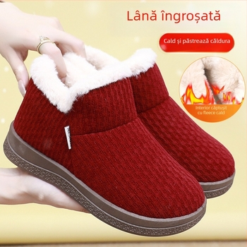 Pantofi de iarnă pentru femei, cu velur la partea superioară, căptuți cu blană artificială și talpă antiderapantă groasă