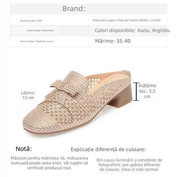 Papuci Baotou cu vârf rotund și design decupat; partea superioară din piele microfibră, talpă din cauciuc, respirante, talpă plată, grosimea talpă 0–3 cm