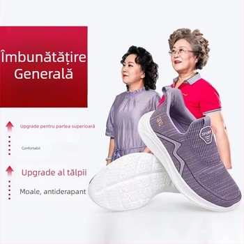 Pantofi de mers fără șiret pentru femei, respiranti, partea superioară Flying Weaving, talpa din plastic, toc mic 1–3 cm