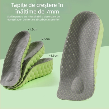 Tălpi de masaj pentru bărbați și femei, pernă semiinvizibilă, sprijin arc, PU respirabil, înălțime internă 1.5/2.5/3.5 cm