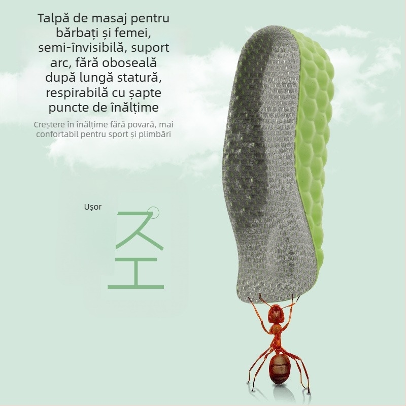Tălpi de masaj pentru bărbați și femei, pernă semiinvizibilă, sprijin arc, PU respirabil, înălțime internă 1.5/2.5/3.5 cm