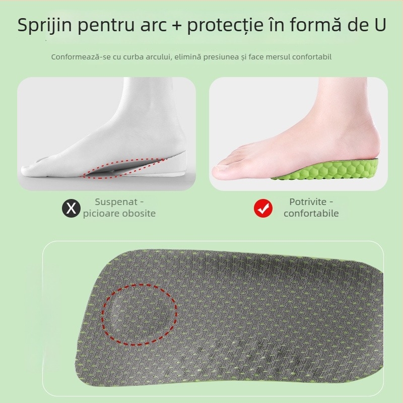 Tălpi de masaj pentru bărbați și femei, pernă semiinvizibilă, sprijin arc, PU respirabil, înălțime internă 1.5/2.5/3.5 cm