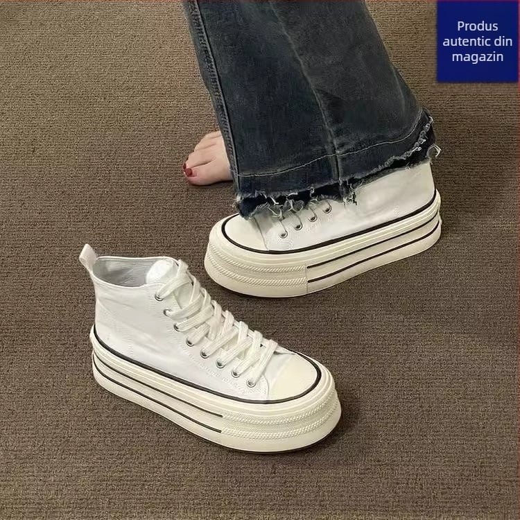 Pantofi sport de pânză pentru femei, înălțimea părții superioare 3–7 cm, talpă injectată, șiret frontal, căptușeală PU, respirabili