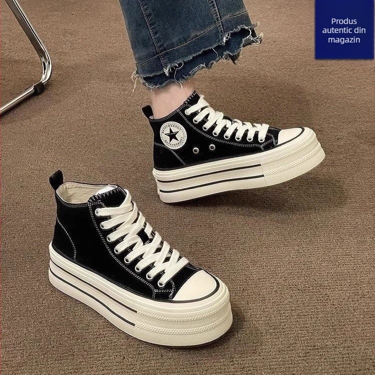 Pantofi sport de pânză pentru femei, înălțimea părții superioare 3–7 cm, talpă injectată, șiret frontal, căptușeală PU, respirabili