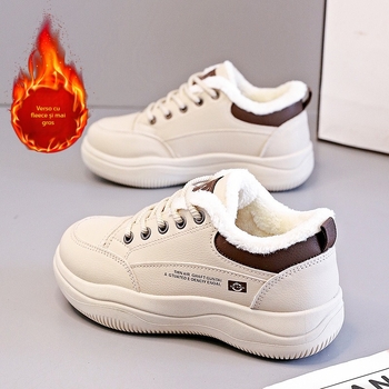 Adidași sport casual cu talpă groasă, partea superioară PU, căptușeală din pluș sintetic scurt, talpă din cauciuc, model de iarnă