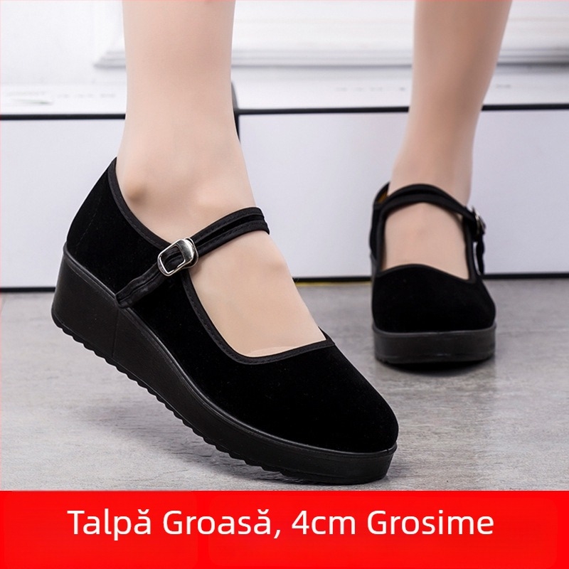 Pantofi dama din pânză lucrată manual, partea superioară din velur, talpă plată, închidere cu cataramă, respirabili pentru purtare zilnică