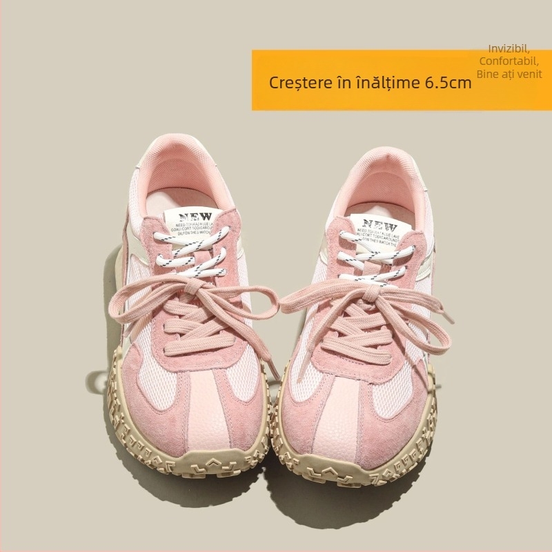 Pantofi sport pentru femei, partea superioară din piele de vită și material textil, talpă din cauciuc, branț EVA și închidere cu șireturi.