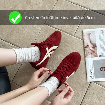 Pantofi sport cu toc ascuns din velur, imprimeu leopard, șireturi, talpă din cauciuc, înălțime toc 3-5 cm