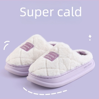 Papuci de casă pentru femei, cu exterior din piele întoarsă, căptuți cu blană artificială, talpă EVA anti-alunecare, talpă groasă 3–5 cm, pentru uz interior