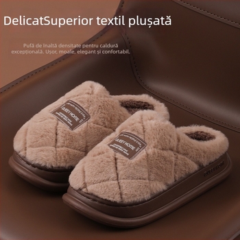 Papuci de casă pentru femei, cu exterior din piele întoarsă, căptuți cu blană artificială, talpă EVA anti-alunecare, talpă groasă 3–5 cm, pentru uz interior