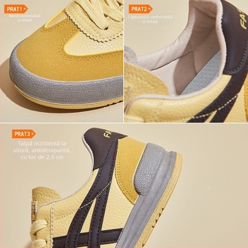 Pantofi sport pentru femei, cu partea superioară PU, vârf rotund, toc de 3-5 cm, închidere cu șireturi în față, talpă din cauciuc