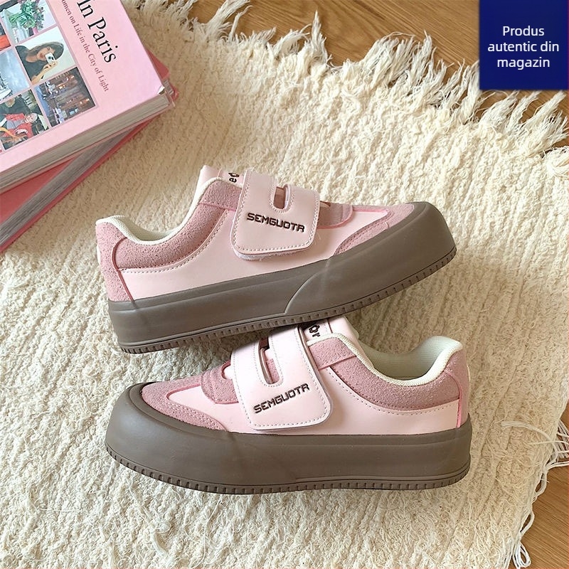 Pantofi sport casual dama cu partea superioară PU, talpă joasă, închidere Velcro, talpă cu platformă groasă, talpă turnată prin injecție