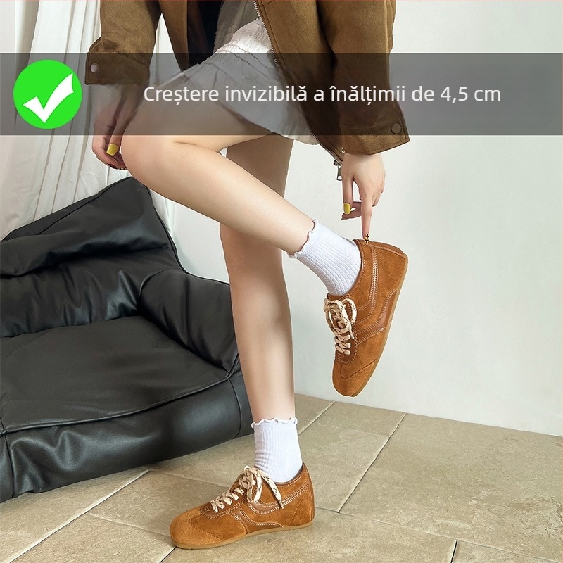 Adidași pentru femei cu toc ascuns, partea superioară din velur, vârf rotund, șireturi, talpă din cauciuc, înălțime 3-5 cm