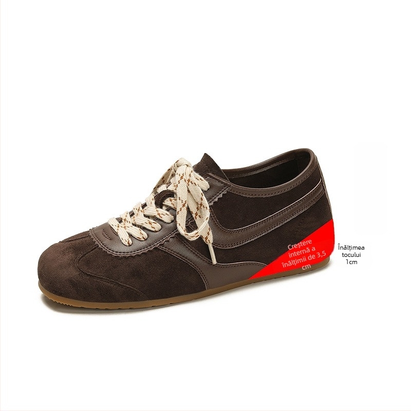 Adidași pentru femei cu toc ascuns, partea superioară din velur, vârf rotund, șireturi, talpă din cauciuc, înălțime 3-5 cm