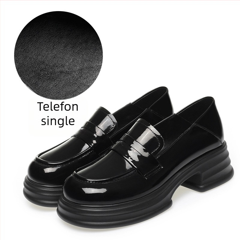 Loafers pentru femei cu vârf rotund, partea superioară din PU, toc mediu 3-5 cm, talpă EVA