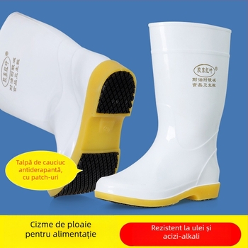 Botosei unisex pentru igienă alimentară – antiderapante, rezistente la ulei și la acizi/baze, exterior PVC, talpă din cauciuc, înălțime medie