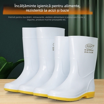 Botosei unisex pentru igienă alimentară – antiderapante, rezistente la ulei și la acizi/baze, exterior PVC, talpă din cauciuc, înălțime medie