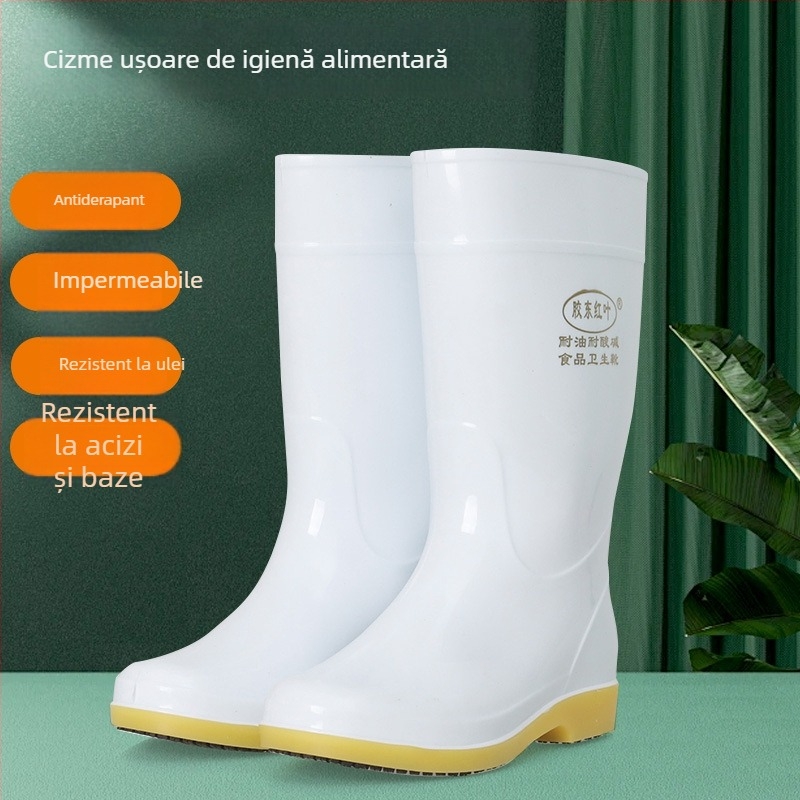 Botosei unisex pentru igienă alimentară – antiderapante, rezistente la ulei și la acizi/baze, exterior PVC, talpă din cauciuc, înălțime medie